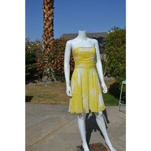 Banana Republic Silk Strapless Frilly Dress Size 0 Yellow White & Lined LT99R